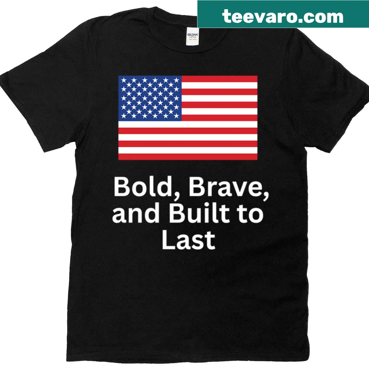 Inspiring t-shirt with the phrase 'Bold Brave And Built To Last' in strong typography. — on a men's t-shirt