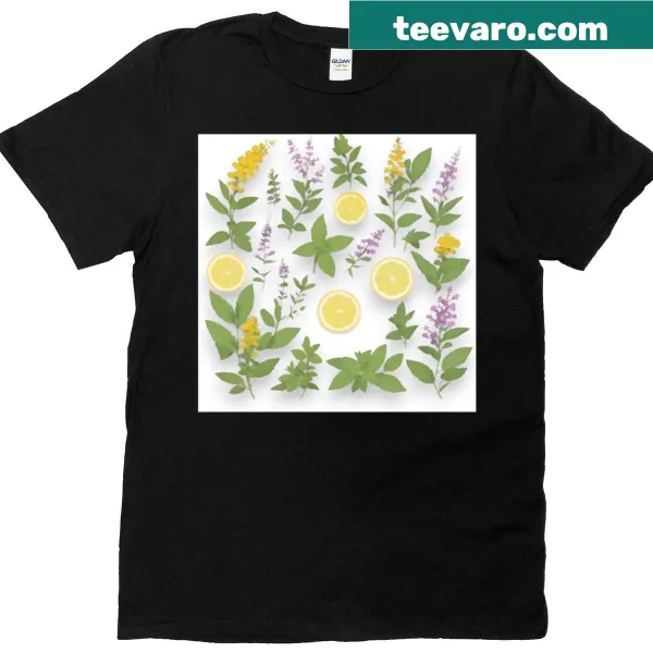 Botanical design featuring herbal lemons on a stylish T-shirt.
