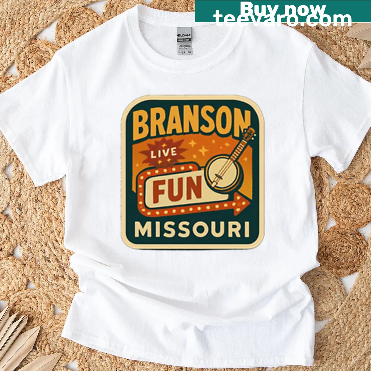 Illustrated Branson Missouri T-shirt capturing local attractions — on a men's t-shirt
