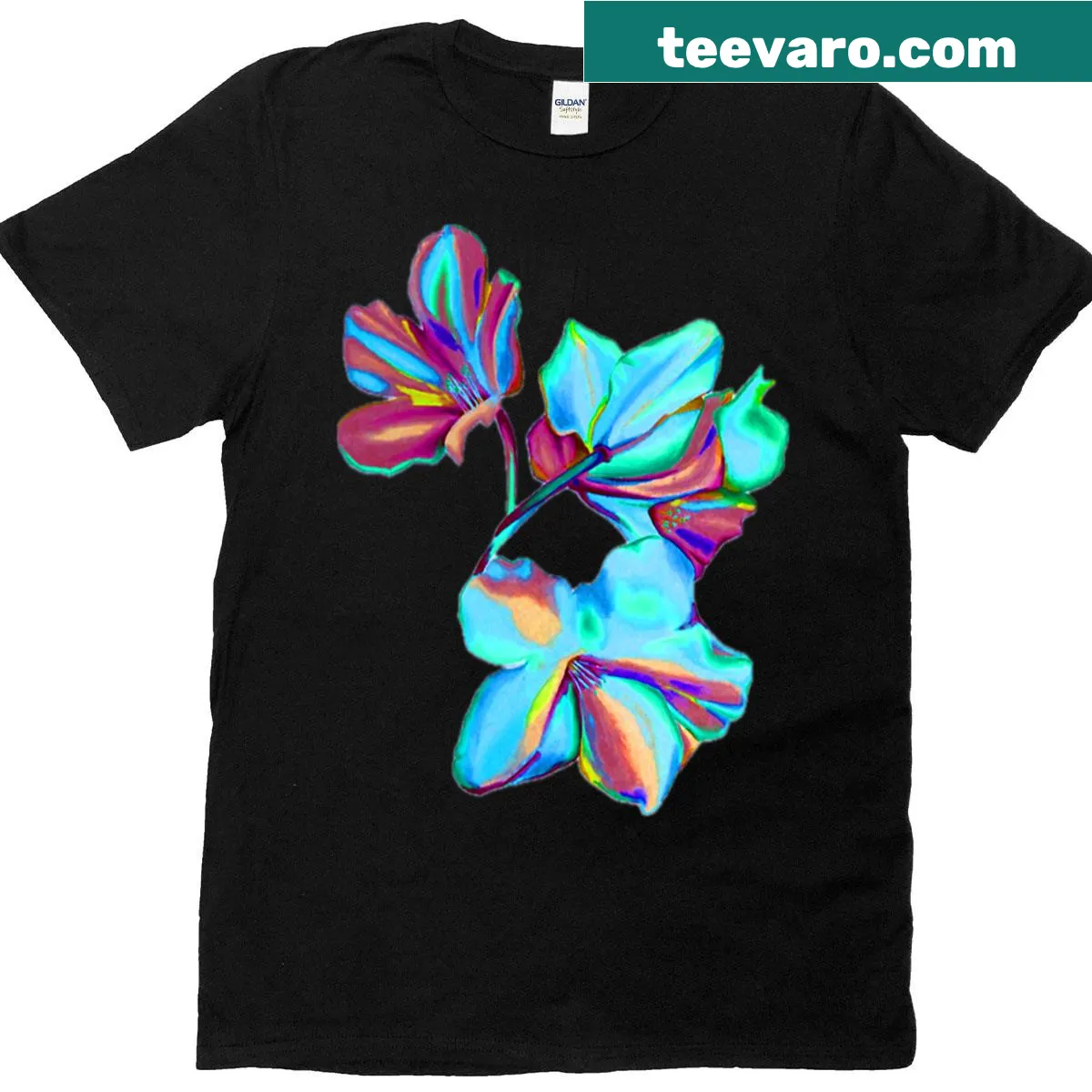 T-shirt with hand-drawn flowers in a colorful design. — on a men's t-shirt