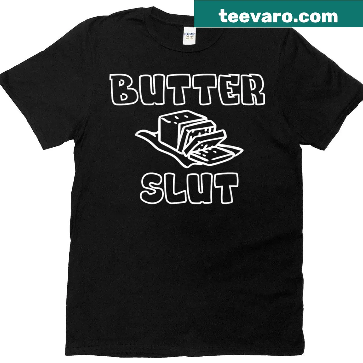 Funny butter lovers t-shirt with minimal design — on a men's t-shirt