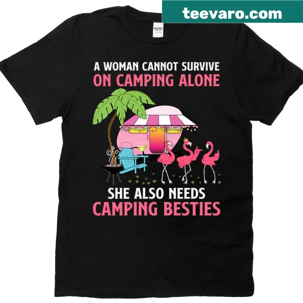 Playful camping T-shirt with a pink flamingo and Camping Queen text
