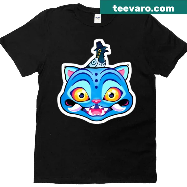 Playful illustration of cat and crows on T-shirt