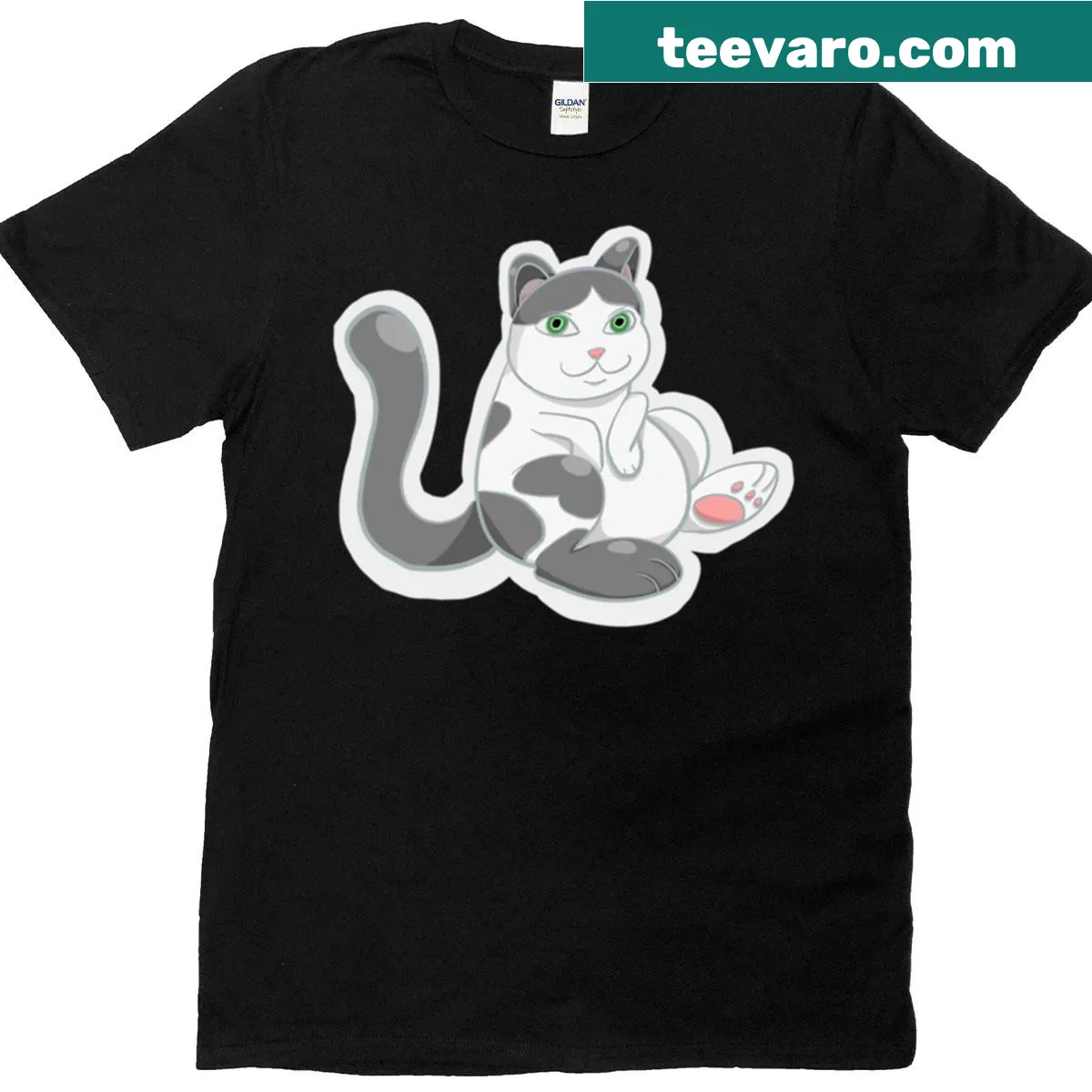 Illustrated T-shirt featuring a serene image of a sitting cat — on a men's t-shirt
