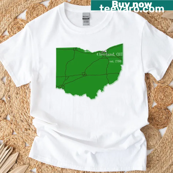 Minimalist line-art design of Cleveland, OH on a tee