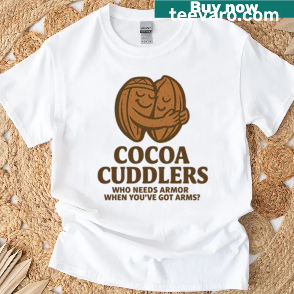 Cozy t-shirt with illustrations of cocoa mugs and snuggly designs