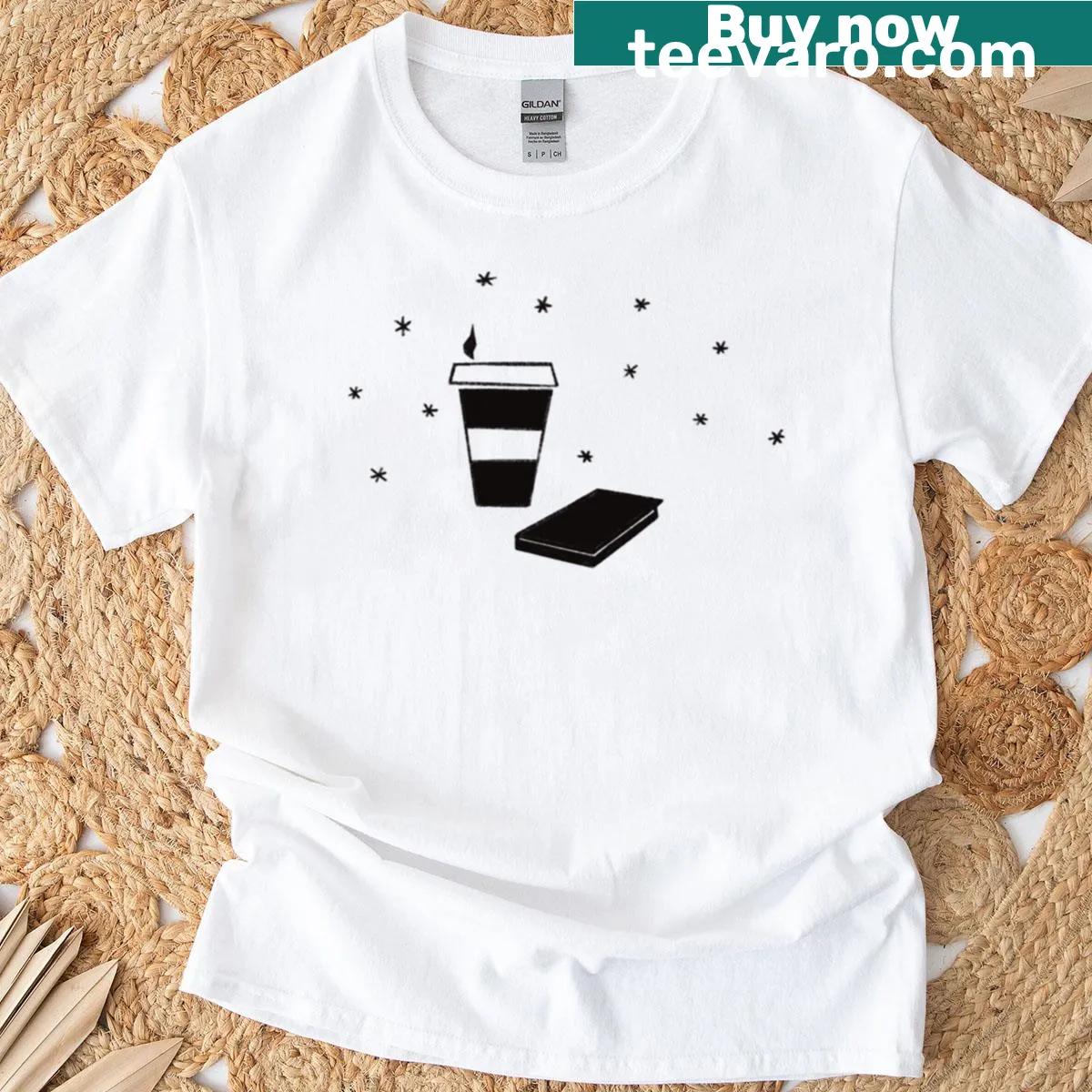 Coffee Books Please text design on a t-shirt — on a men's t-shirt