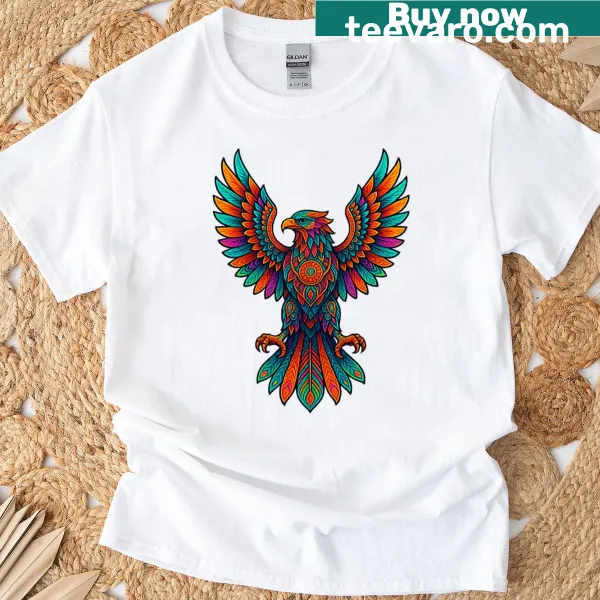 Illustrated alebrije eagle T-shirt inspired by Mexican folklore.