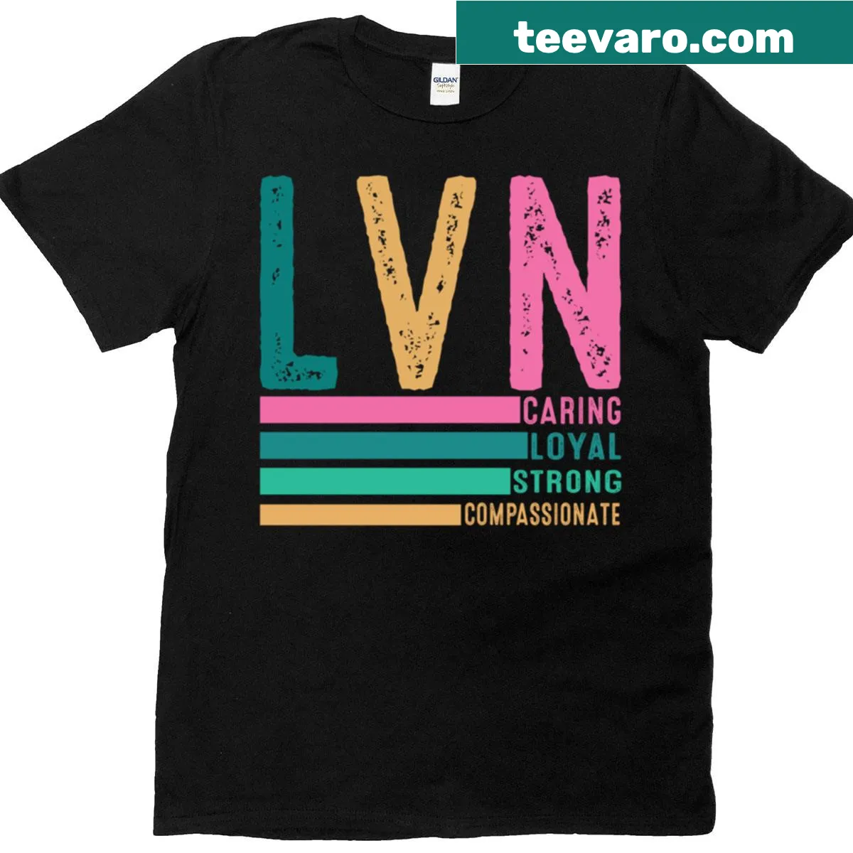 Distressed Nurse LVN T-shirt with bold lettering — on a men's t-shirt