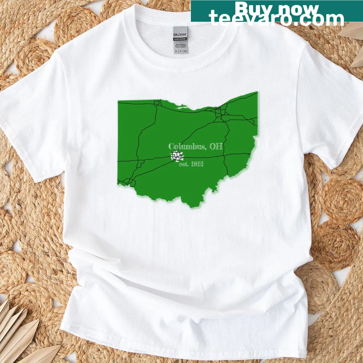 Columbus Oh T-shirt with city name in clean typography — on a men's t-shirt