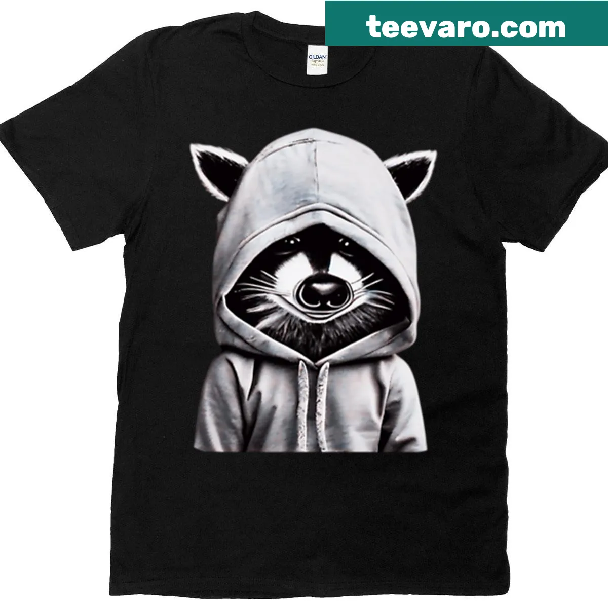Edgy T-shirt featuring a cartoon raccoon in street art style — on a men's t-shirt
