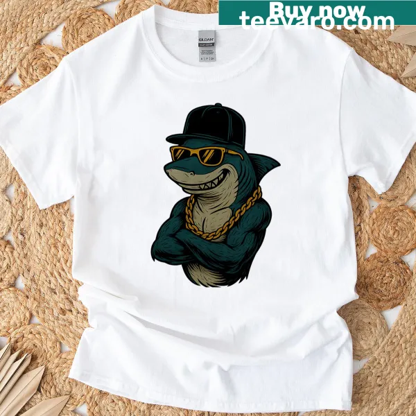Bold shark graphic t-shirt for streetwear lovers.