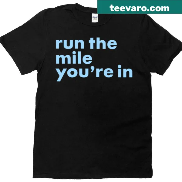 Inspiring blue t-shirt with motivational text about running your own race