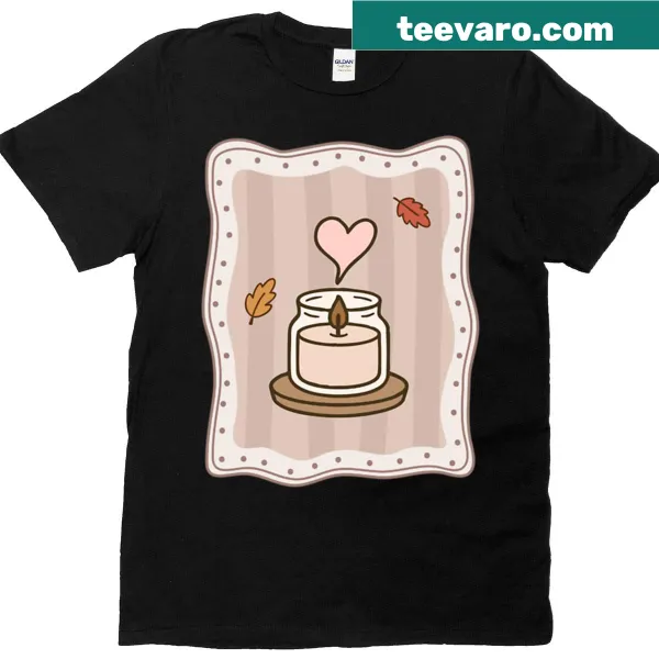 Illustrated T-shirt with heart and leaves in a cozy autumn frame