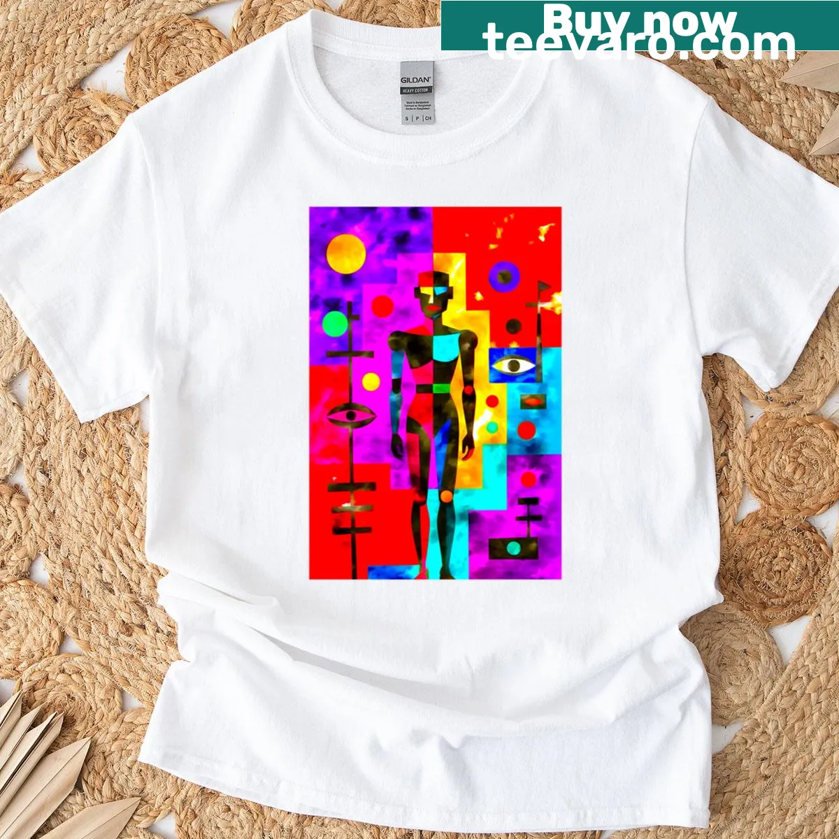 Anthropoid figure in a cosmic scene on a T-shirt — on a men's t-shirt