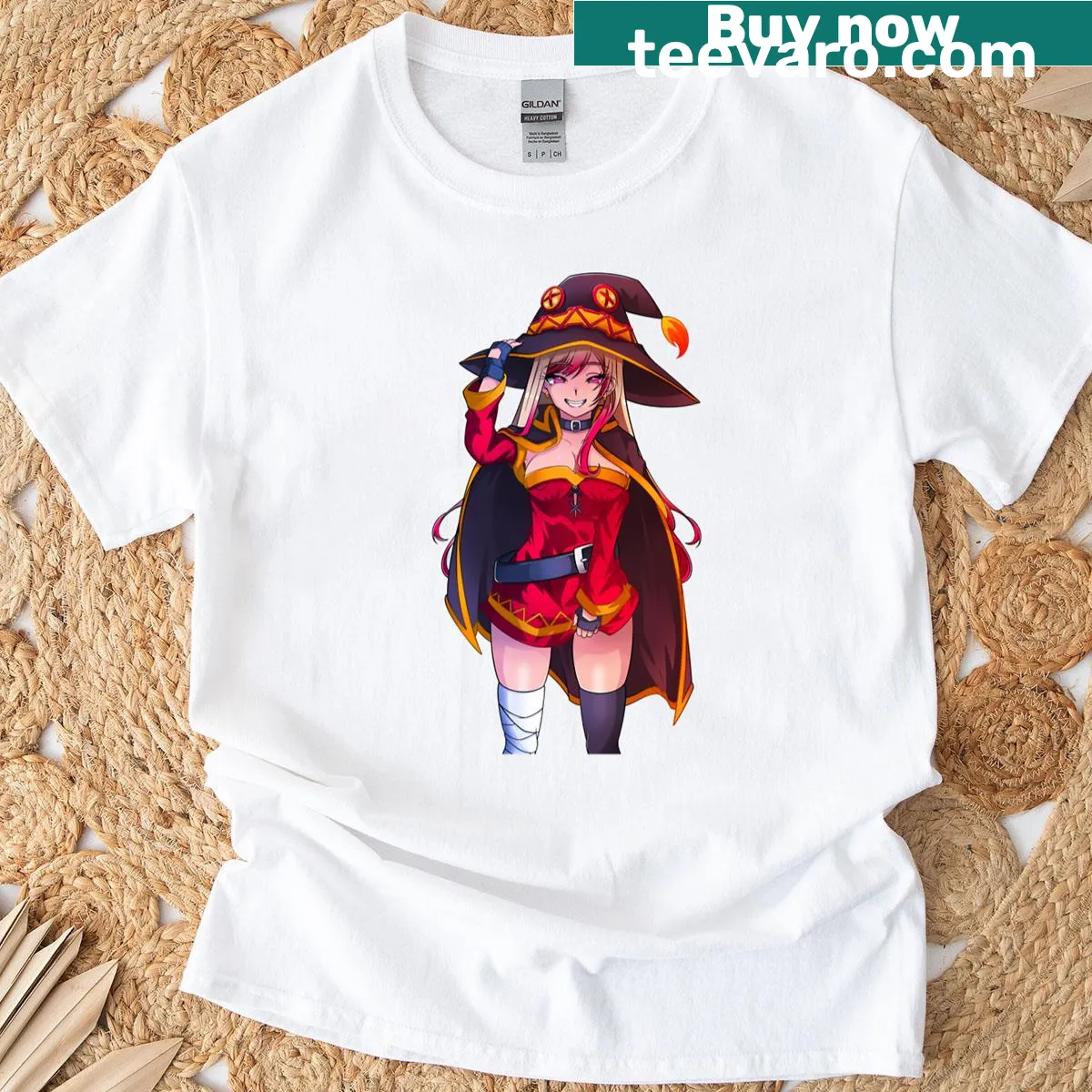 Cartoon mage graphic on cosplay-themed t-shirt — on a men's t-shirt