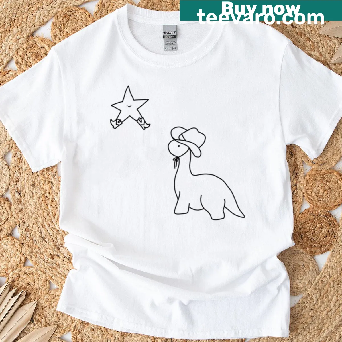 Charming dinosaur and star themed T-shirt illustration — on a men's t-shirt