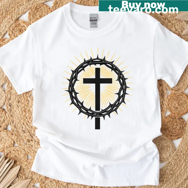 Illustration of a cross with crown of thorns on t-shirt