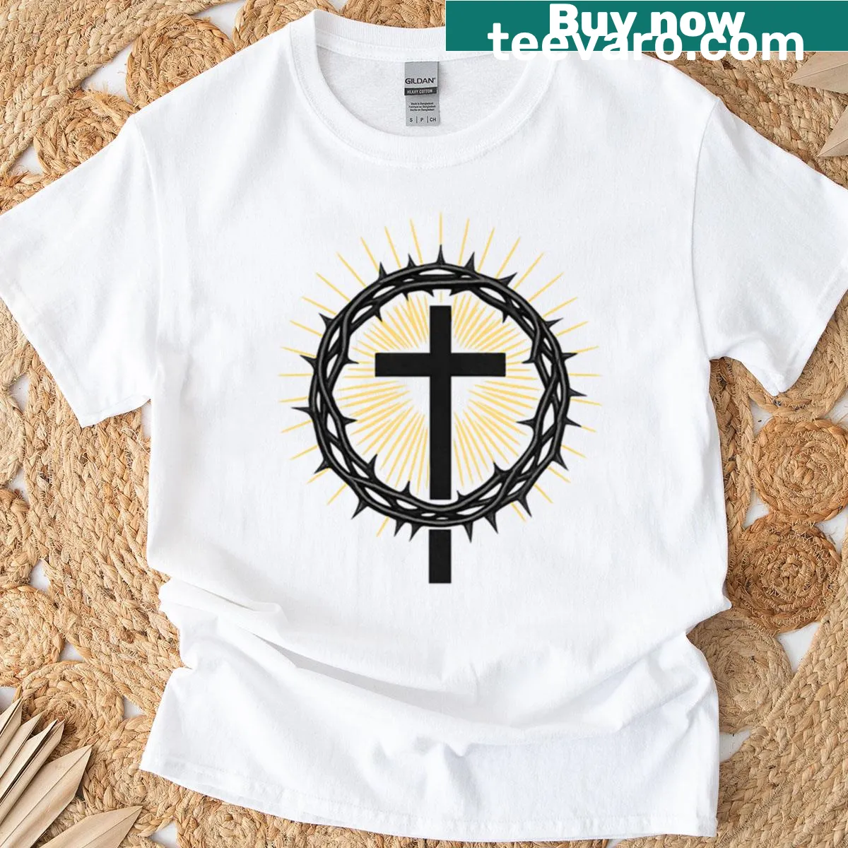 Illustration of a cross with crown of thorns on t-shirt — on a men's t-shirt