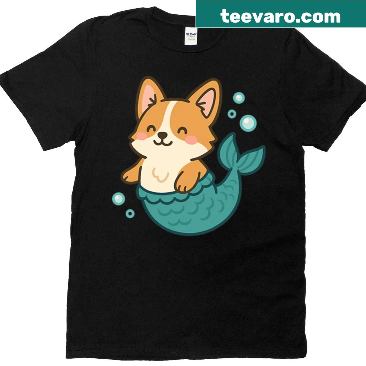 Illustration of a cute corgi as a mermaid — on a men's t-shirt