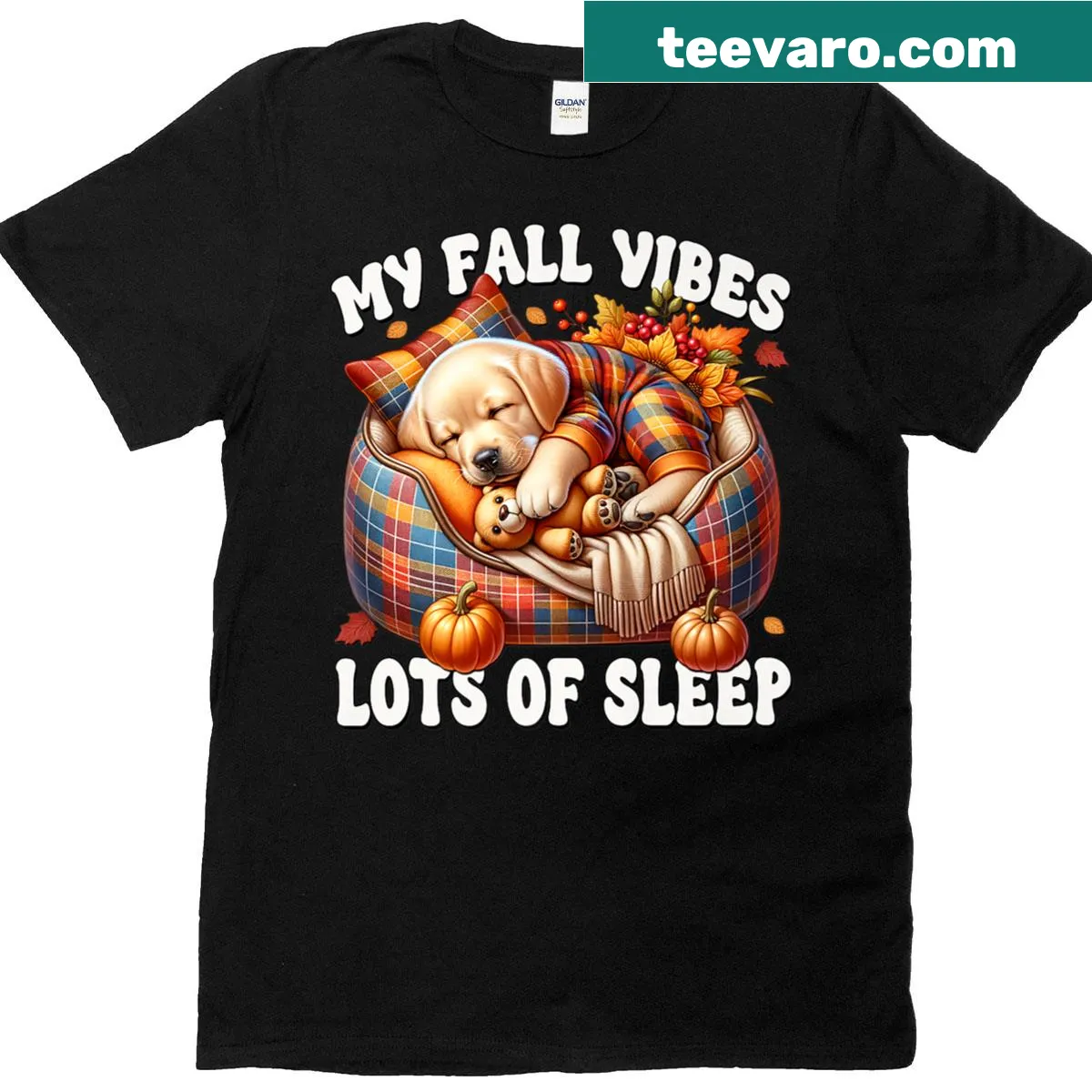 Funny T-shirt with cute Labrador saying about autumn sleep — on a men's t-shirt