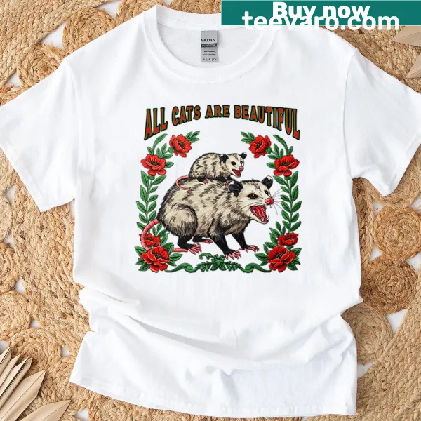 Adorable opossums with flowers illustrated on a T-shirt