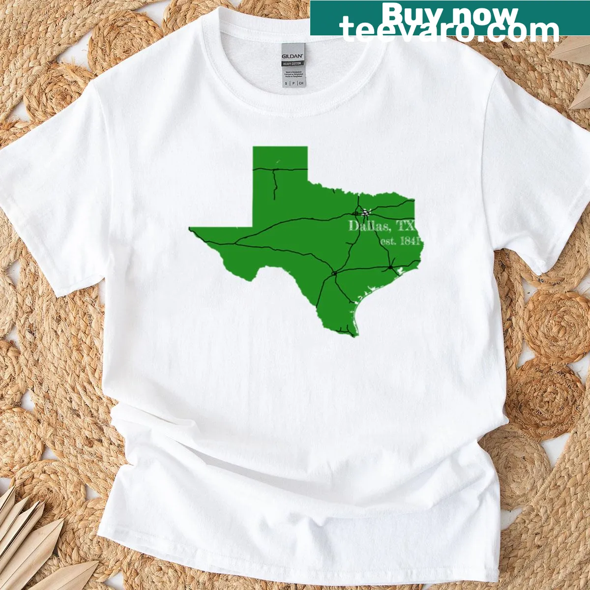 Minimalist silhouette T-shirt featuring 'Dallas TX' text — on a men's t-shirt