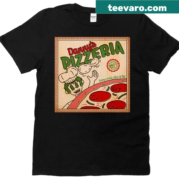 Graphic of a pizza box design on a T-shirt