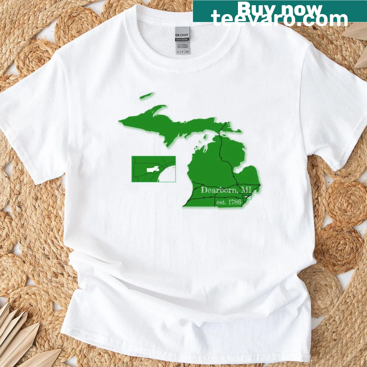 Dearborn MI T-shirt featuring uplifting community-themed typography — on a men's t-shirt
