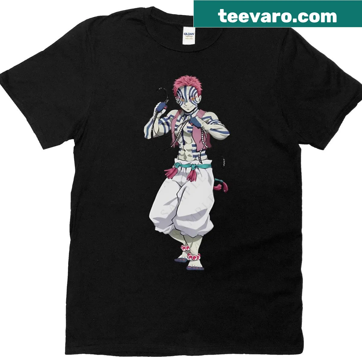 Demon Slayer Akaza graphic T-shirt for anime fans — on a men's t-shirt