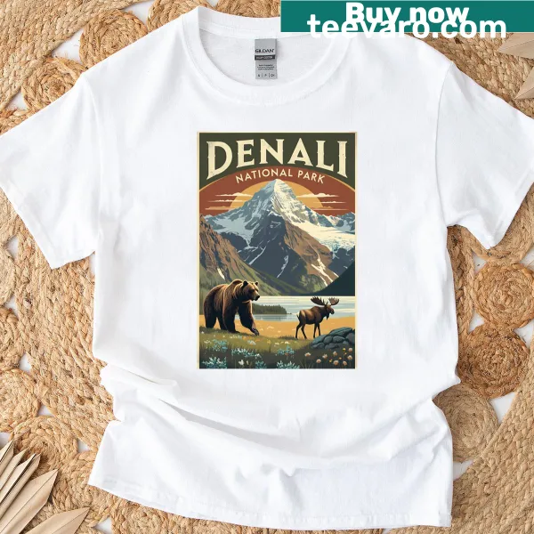 Illustrative T-shirt featuring Denali National Park's scenic beauty.