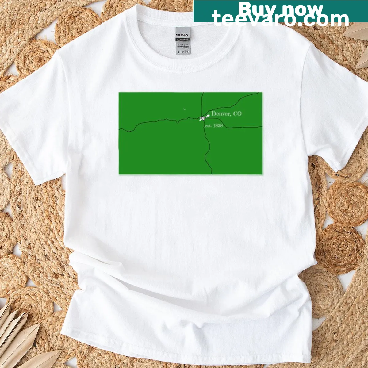 Illustrated design featuring Denver icons on a T-shirt — on a men's t-shirt