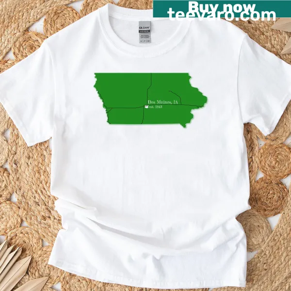 Illustrated design featuring Des Moines icons on a T-shirt
