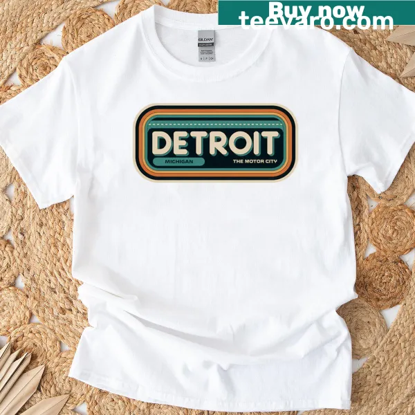 Retro 70s T-shirt celebrating Detroit's Motor City heritage.