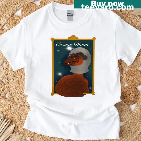 Illustration of a dinosaur in an astronaut suit on a T-shirt