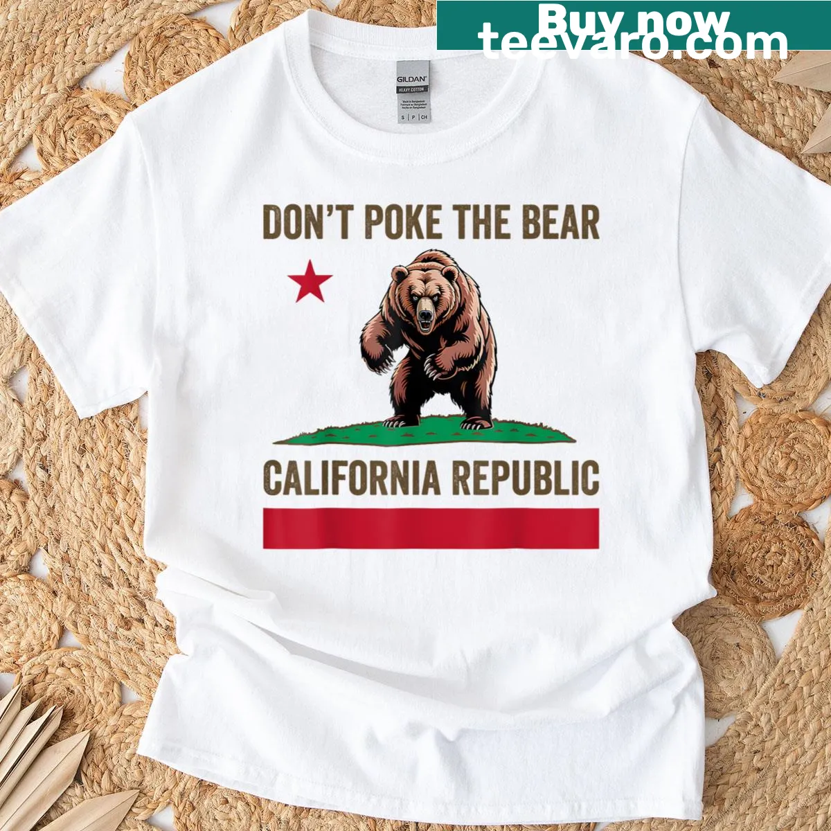 Playful bear graphic T-shirt with 'Don't Poke The Bear' text — on a men's t-shirt