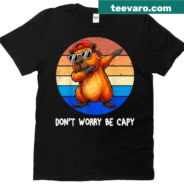 Retro T-shirt featuring a capybara and the phrase 'Don't Worry Be Capy'