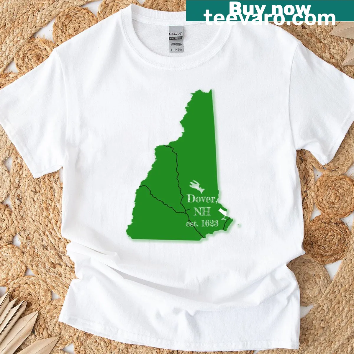 Minimalist silhouette T-shirt inspired by Dover, NH — on a men's t-shirt