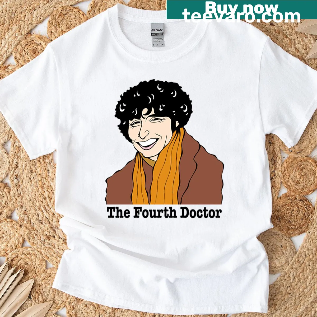 Fan art t-shirt featuring Tom Baker from Doctor Who — on a men's t-shirt