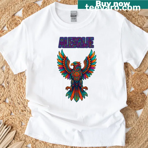 T-shirt featuring a colorful eagle alebrije illustration