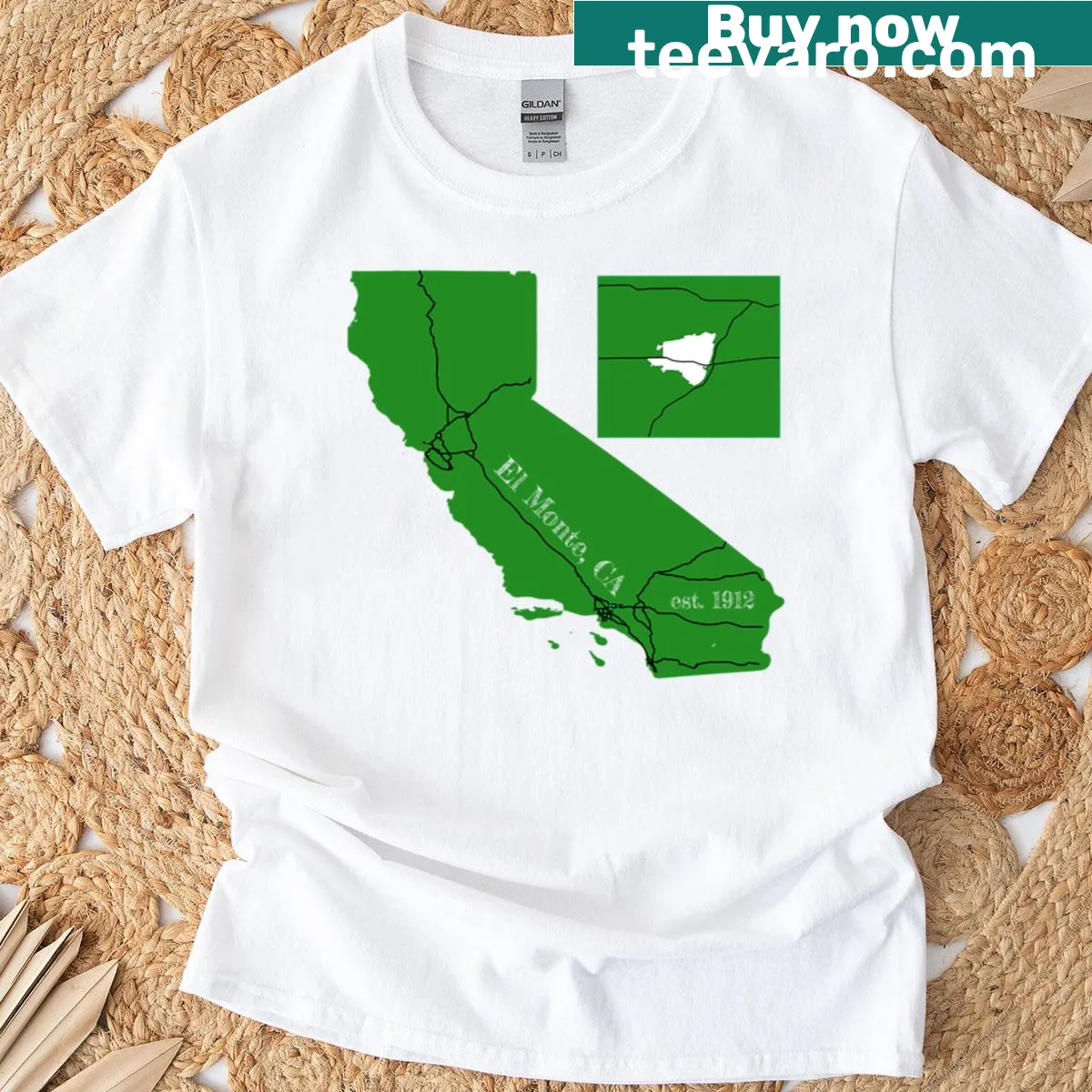 El Monte California text design on a t-shirt — on a men's t-shirt
