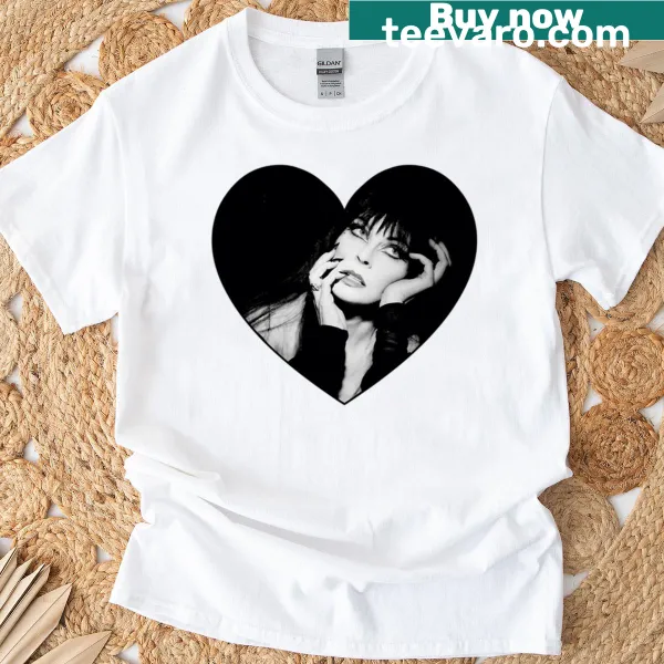 Black and white heart graphic inspired by Elvira on T-shirt