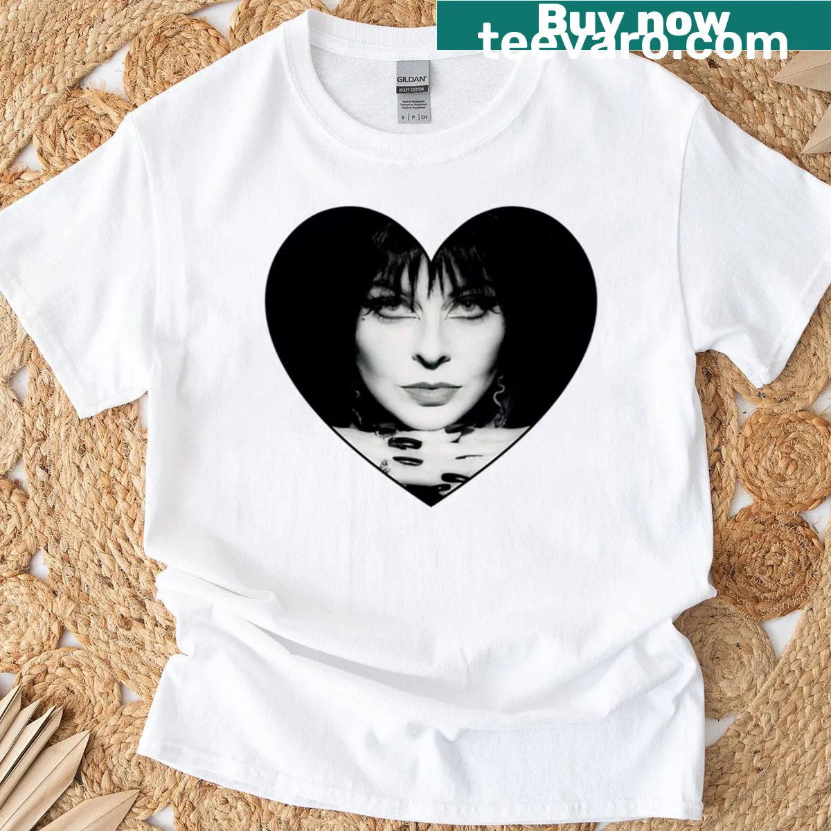Minimalist black and white heart graphic on a t-shirt — on a men's t-shirt