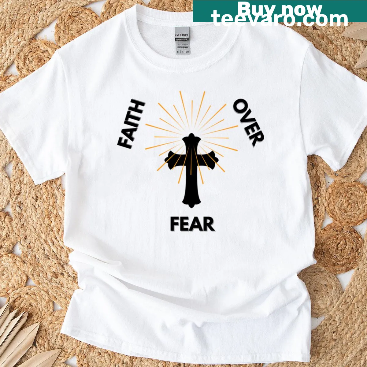 Typography design with 'Faith Over Fear' on T-shirt — on a men's t-shirt