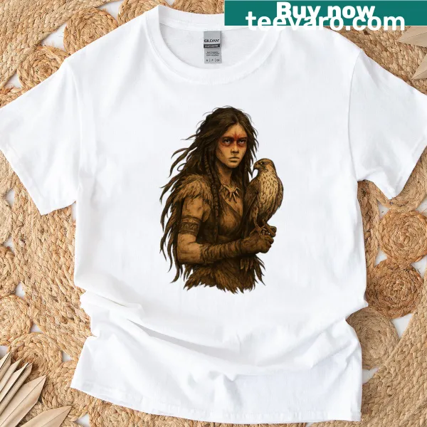 Falcon and woman silhouette illustration on T-shirt