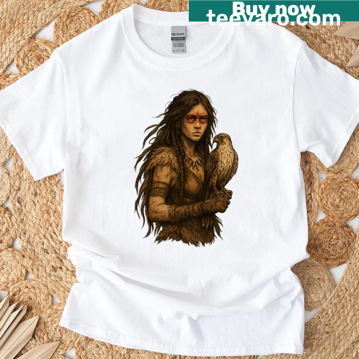 Falcon and woman silhouette illustration on T-shirt — on a men's t-shirt