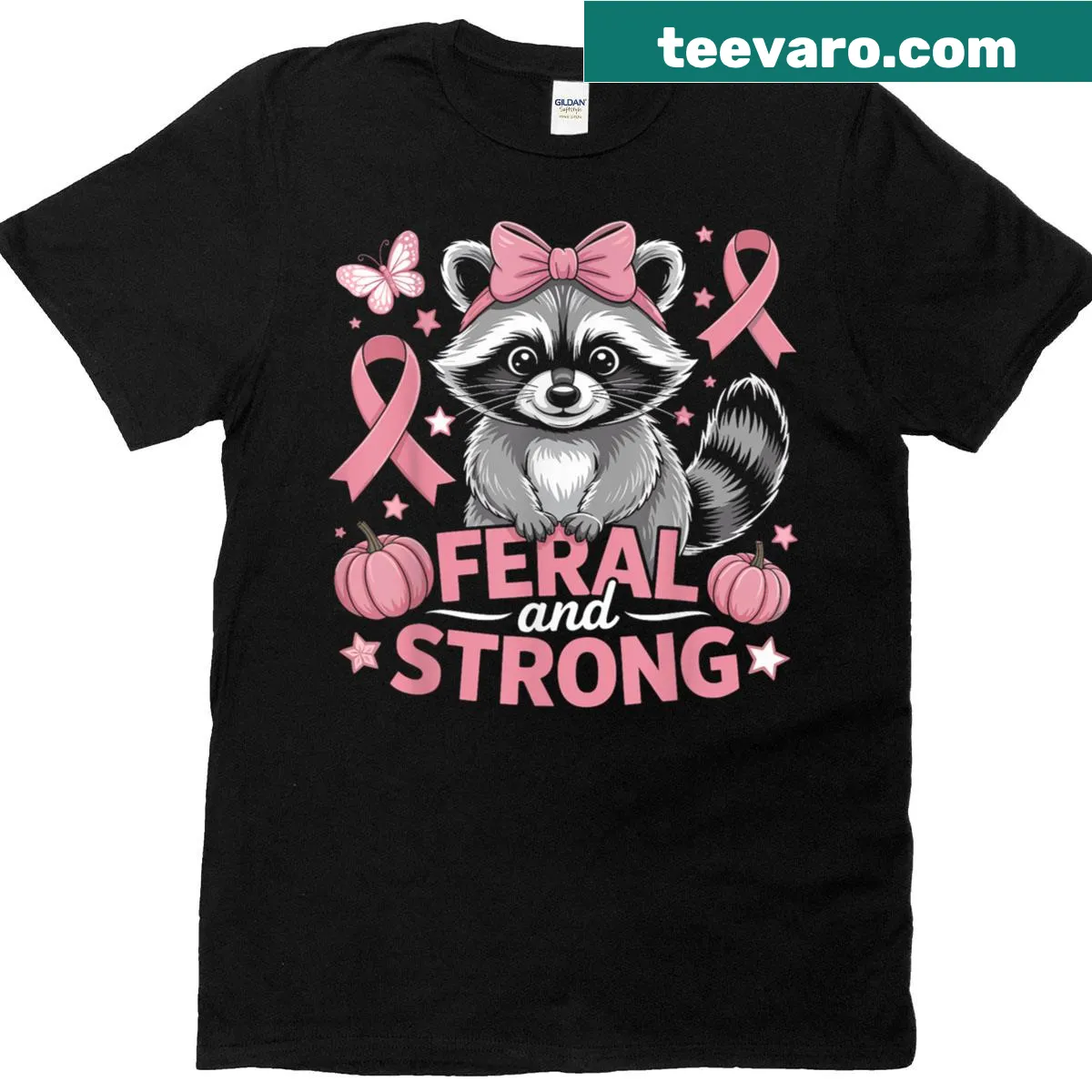Bold 'Feral And Strong' Halloween T-shirt featuring a raccoon — on a men's t-shirt
