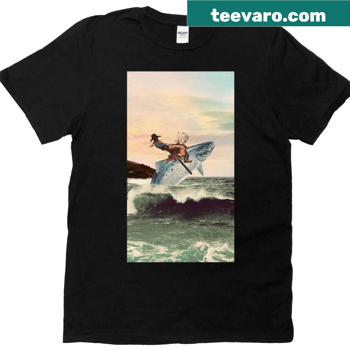 Illustration of a cowboy fishing on a T-shirt — on a men's t-shirt