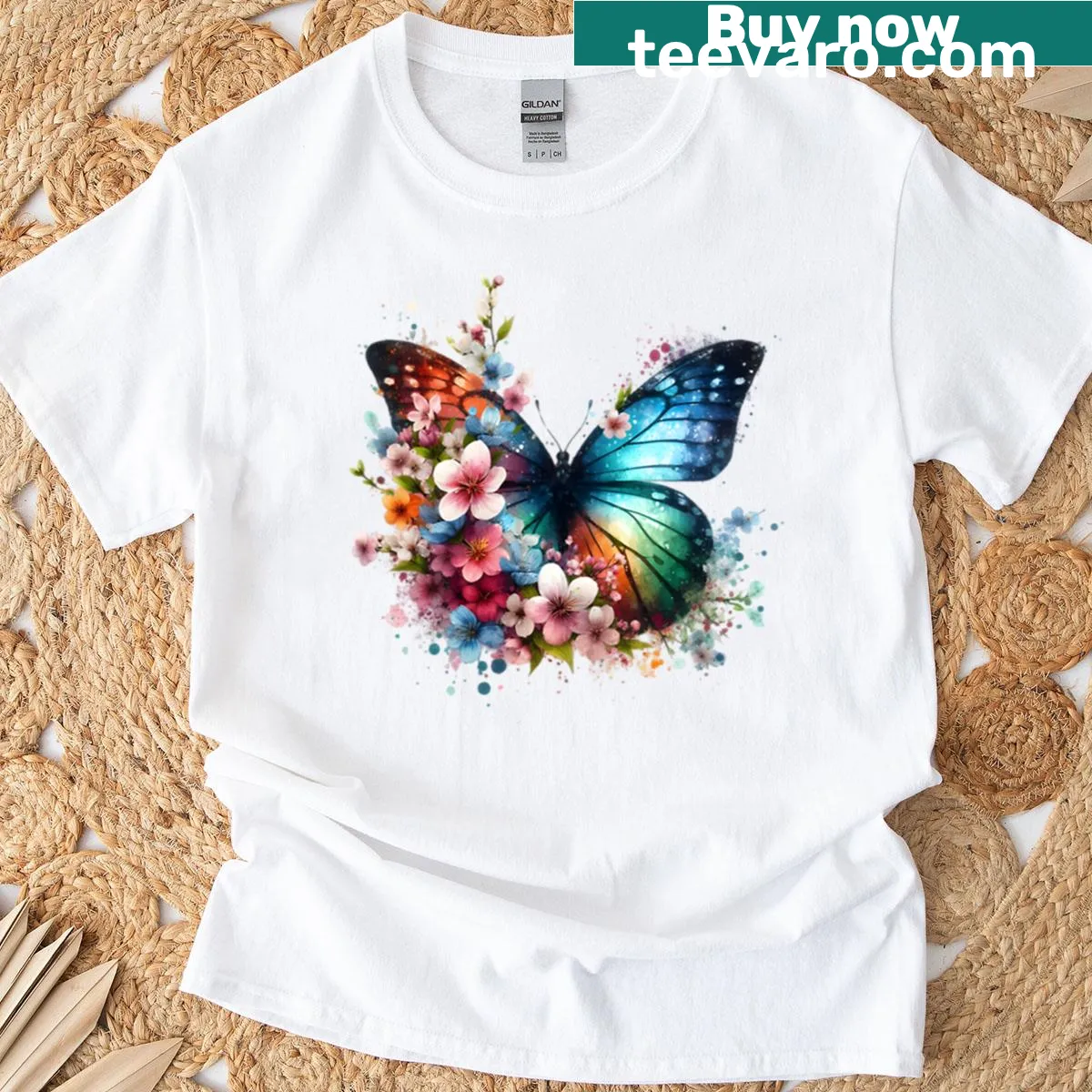 Butterfly with floral patterns illustration on T-shirt — on a men's t-shirt