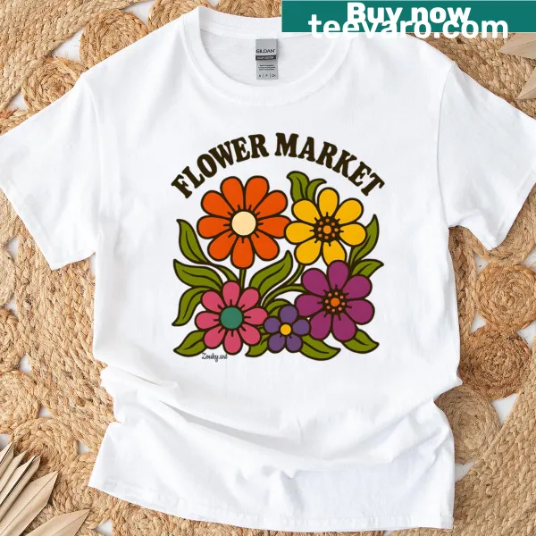 Floral themed typography T-shirt with the text 'Flower Power But Make It Fashion'